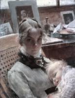 Larsson, Carl - A studio idyll. The artist's wife with daughter Suzanne